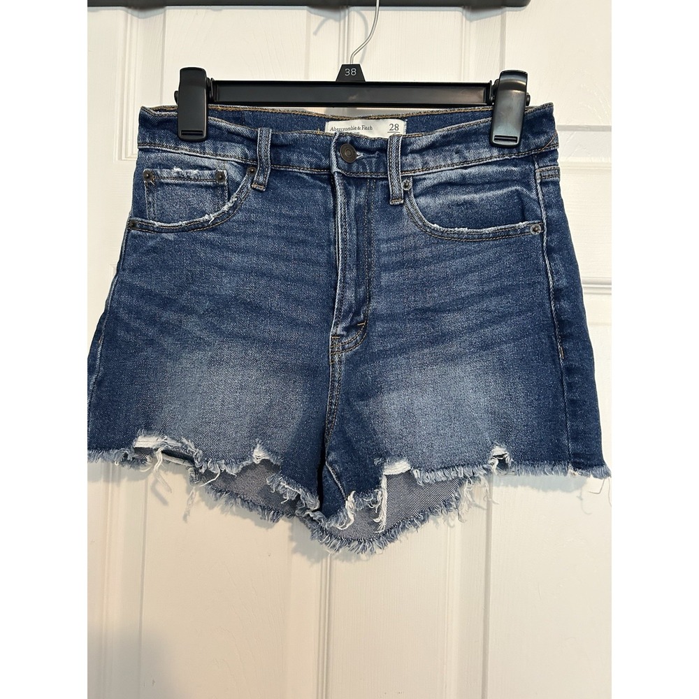 Abercrombie & Fitch 28/6‎ High Rise Shorts Jean Distressed Dark Wash